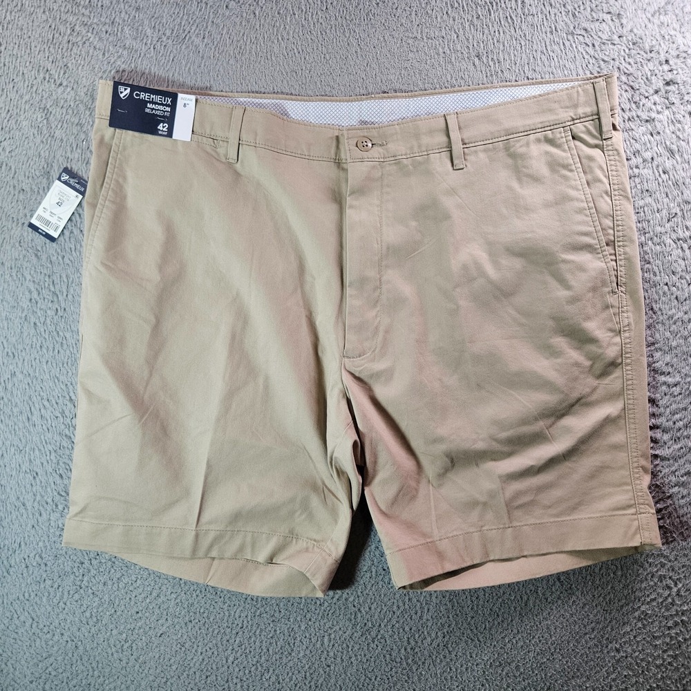$65 NWT Cremieux Chino Shorts Men 42 x 8" Stretch Relaxed Fit Khaki 5-Pocket